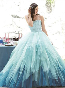 Ball Gown Tulle Ruffles Open Back Prom Dresses