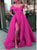 Pink Satin Short Sleeves Prom Dresses with Floor Length