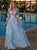 A Line Pale Blue 3D Lace Sweetheart Prom Dresses