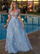 A Line Pale Blue 3D Lace Sweetheart Prom Dresses