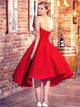 A Line Sweetheart Red Satin with Ruffles Asymmetrical Prom Dresses