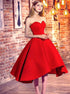 Sweetheart Red Satin with Ruffles Asymmetrical Prom Dresses LBQ0745