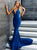 Mermaid Lace Up Navy Blue Prom Dresses with Sweep Train