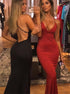 Mermaid V Neck Satin Prom Dresses LBQ1236