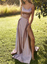 Pink Spaghetti Straps Prom Dresses with Slit LBQ0606