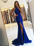 Halter Royal Blue Mermaid Prom Dresses with Sweep Train LBQ1206