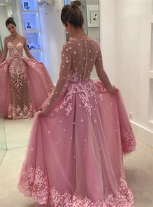 Pink Appliques Detachable Tulle Prom Dresses