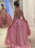 Pink Appliques Detachable Tulle Prom Dresses LBQ1264