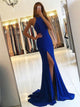 Sleevekess Satin Prom Dresses with Slit