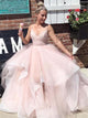 Sparkly A Line Pink Tulle Sleeveless Prom Dresses 