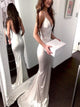 Mermaid Spaghetti Straps Backless Satin Prom Dresses with Sweep Train 