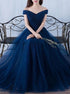 Tulle Off the Shoulder A Line Long Prom Dresses LBQ1420