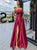A Line Satin Backless Slit Prom Dresses with Sweep Train