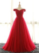 A Line Floor Length Red Prom Dresses with Pleats 
