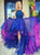 A Line Scoop Tulle Blue and Purple Prom Dresses with Ruffles