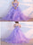 A Line Sweetheart Tulle Purple Ruffles Prom Dresses