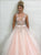 A Line Blush Pink Tulle Applique V Neck Sleeveless Prom Dresses