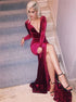 Wine Red Mermaid Long Sleeves Prom Dresses with Slit LBQ1185