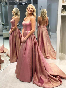 Dusty Rose Spaghetti Strap Lace Up Ball Gown Prom Dresses
