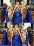 Sequin V Neck Prom Dresses with Slit LBQ0815