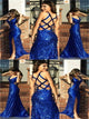 Sequin V Neck Prom Dresses with Slit