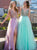 A Line Sleeveless V Neck Floor Length Beadings Tulle Prom Dresses