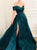 A Line Cap Sleeves Long Prom Dresses with Side Slit