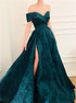 A Line Cap Sleeves Long Prom Dresses with Side Slit LBQ1113