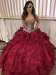 Sweetheart Beadings Organza Ruffles Ball Gown Prom Dresses