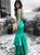 V Neck Green Prom Dresses with Ruffles