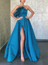 A Line Peacock Blue Prom Dresses LBQ1064