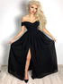 Black A Line Off the Shoulder Chiffon Prom Dresses with Slit LBQ1114