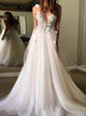 Spaghetti Straps  Tulle Ivory Open Back Prom Dresses