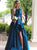 A Line Two Piece Satin Scoop Prom Dresses