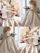 A Line Champagne Satin Prom Dresses with Pleats