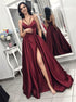 Spaghetti Straps Burgundy Prom Dresses with Split LBQ0712