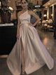 Champagne Strapless Champagne Zipper Up Prom Dresses with Slit 