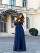A Line Off the Shoulder Tulle Blue Prom Dresses with Pleats