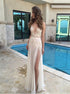 A Line Chiffon Lace Prom Dresses with Slit LBQ1274
