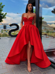 A Line Sweetheart Neck Red High Low Satin Sleeveless Prom Dresses