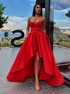 Sweetheart Neck Red High Low Satin Prom Dresses LBQ0775