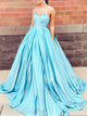 A Line Sweetheart Blue Satin Prom Dresses 