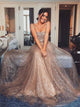 A Line Sparkly Spaghetti Straps Sequined Floor Length Prom Dresses 