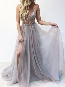 Illusion Tulle Spaghetti Straps A Line Sleeveless Prom Dresses