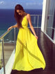 V Neck Sweep Train Prom Dresses with Pleats