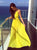 A Line Spaghetti Straps Chiffon Yellow Prom Dresses 