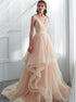 Spaghetti Straps A Line Tulle Prom Dresses With Ruffles LBQ1153