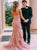 Spaghetti Straps Mermaid Lace Pink Prom Dresses with Sweep Train