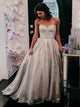 A Line Sparkly Cheap Sweetheart Silver Sequins Prom Dresses