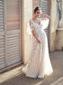 A Line Deep V Neck Lace Chiffon Prom Dresses LBQ0762